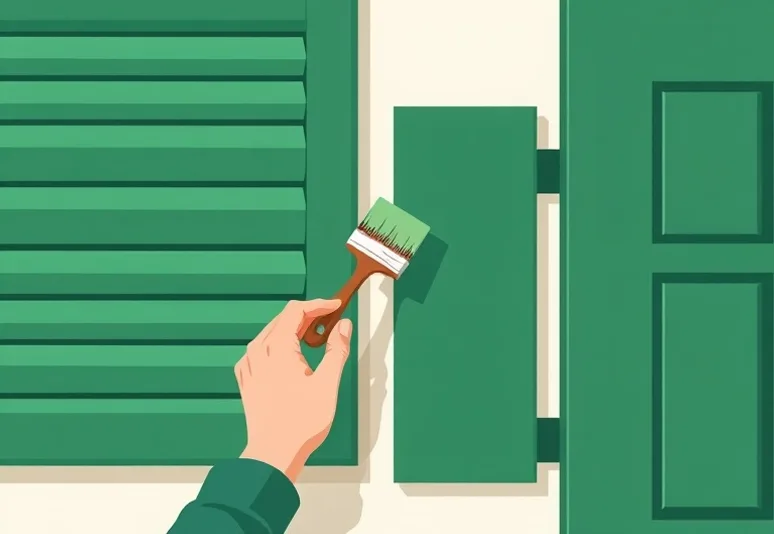 Mise en peinture au pinceau de volets et d'encadrements en bois