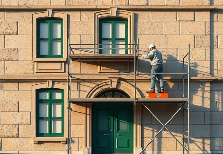 Ravalement de façade en pierre, nettoyage et application d'enduit